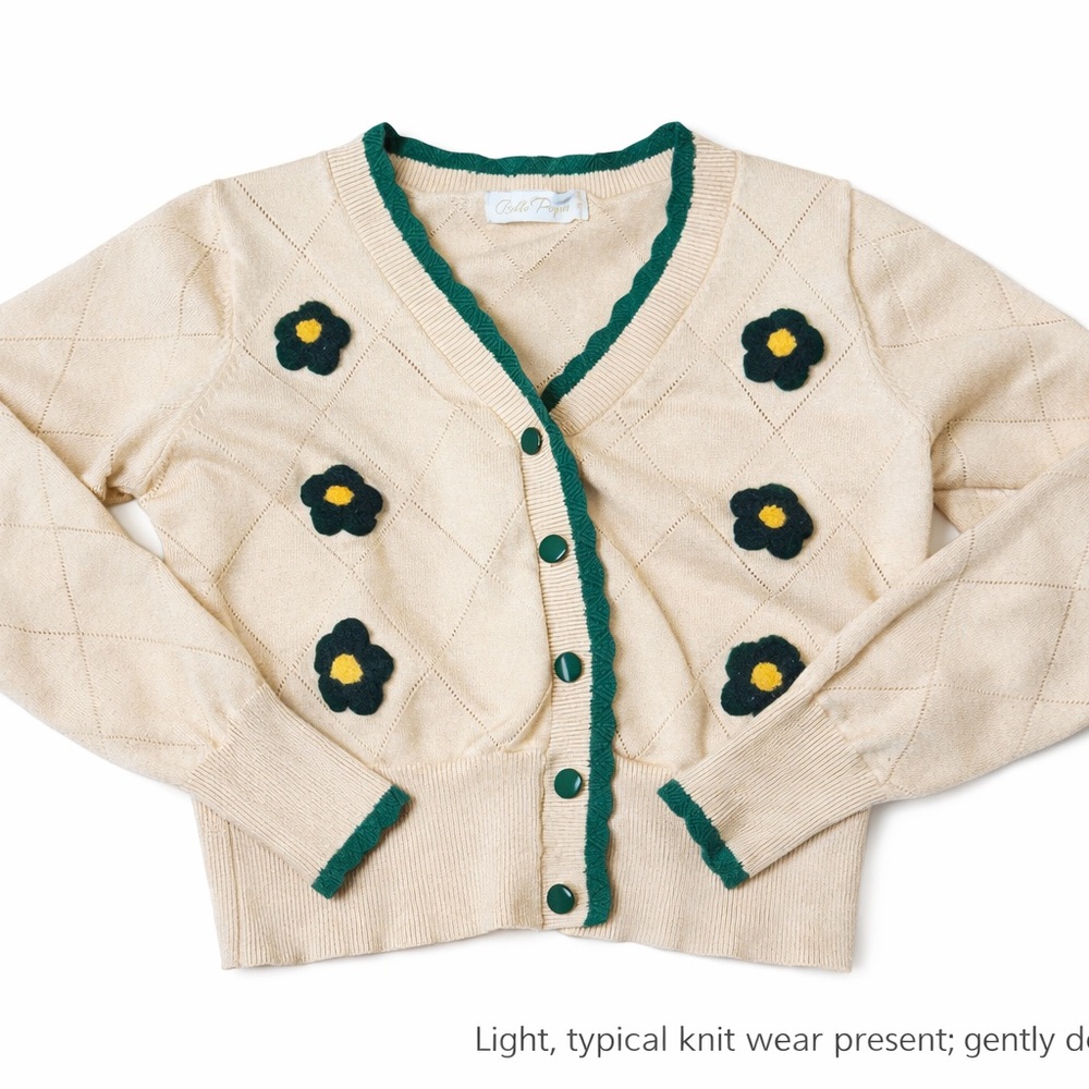 Belle Poque Floral Argyle Cottagecore Cardigan | M
